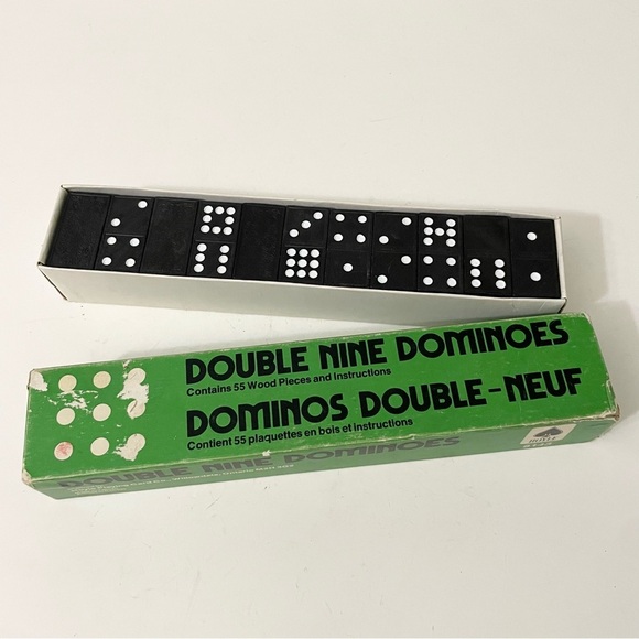 Vtg Hoyle Double Nine Black 55 Wood Dominoes Original Green Box - Picture 10 of 16